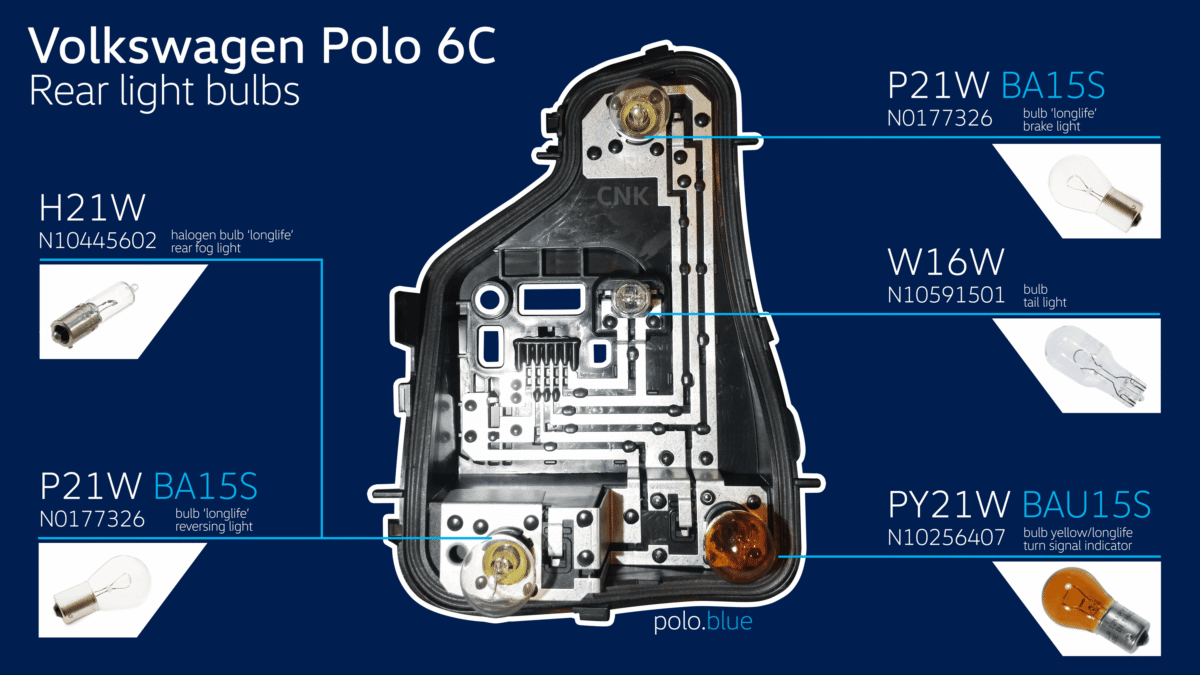 Information about bulbs in the Polo 6C tail lights
